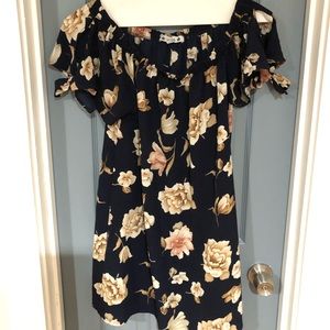 Navy off the shoulder floral shift dress